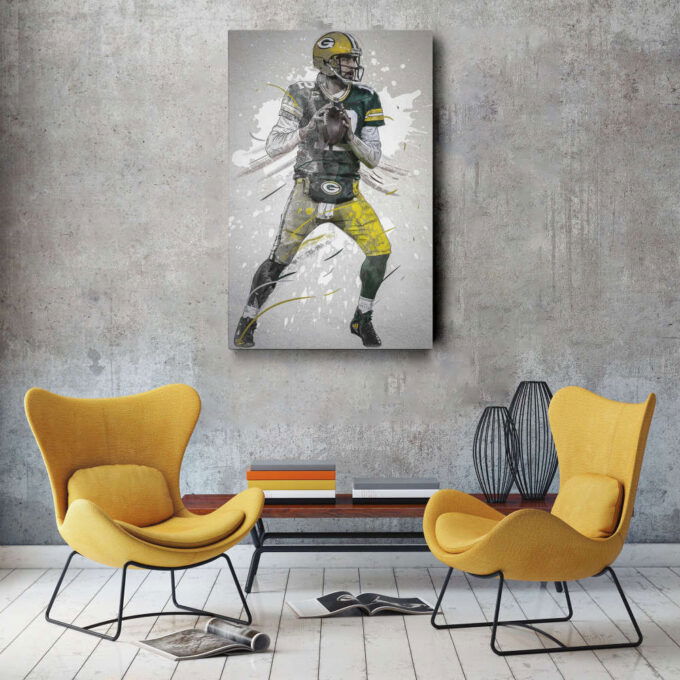 Aaron Rodgers Poster Green Bay Packers NFL Framed Wall Art Home Decor Canvas Print Artwork
