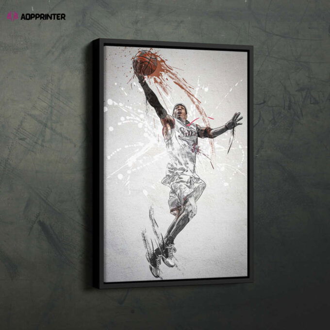 Allen Iverson Poster Philadelphia 76ers NBA  Framed Wall Art Home Décor Canvas Print Artwork
