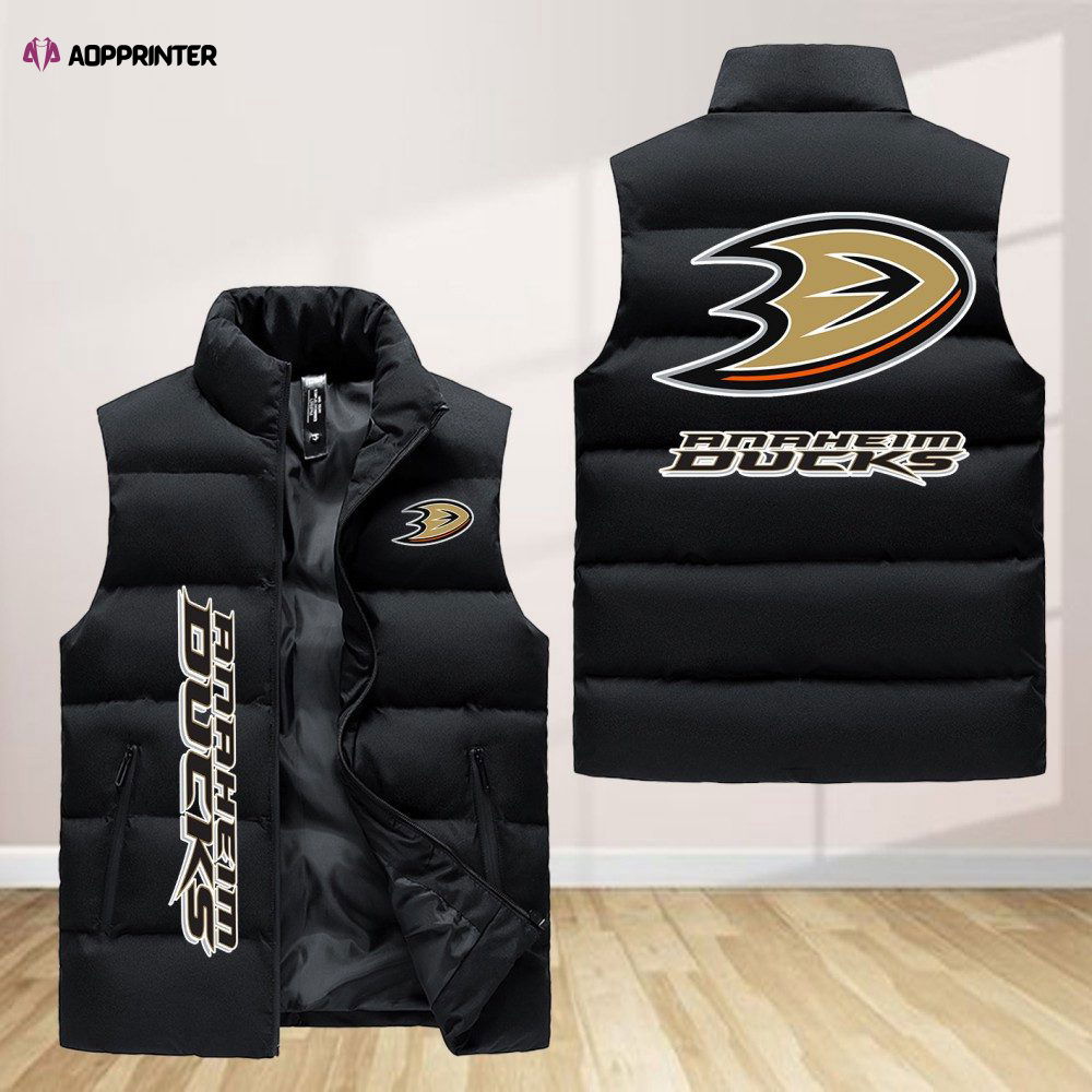 Anaheim Ducks Sleeveless Puffer Jacket Custom For Fans Gifts Anaheim Ducks Sleeveless Puffer Jacket Custom For Fans Gifts