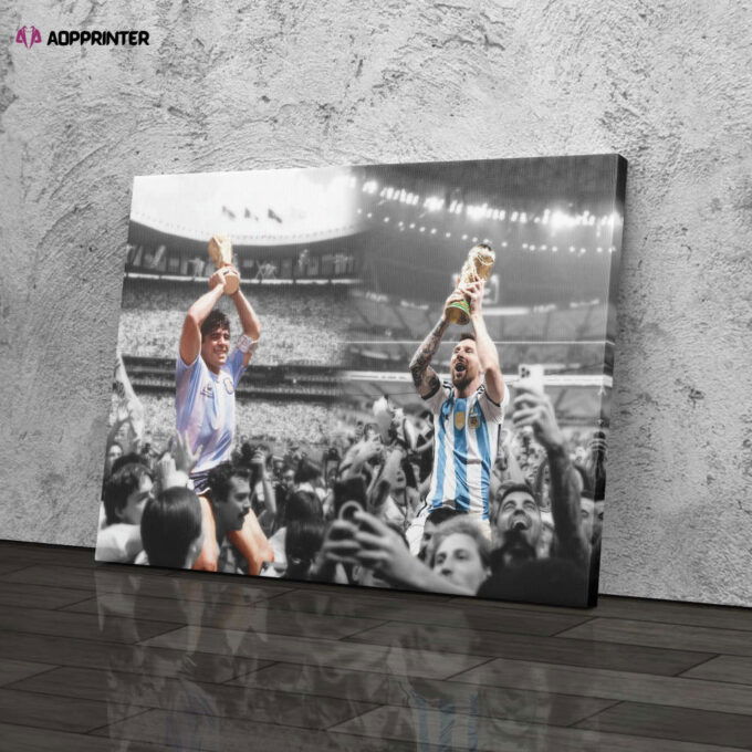 Argentina Heroes Maradona and Messi lifting World Cup Canvas Wall Art Print Home Decor