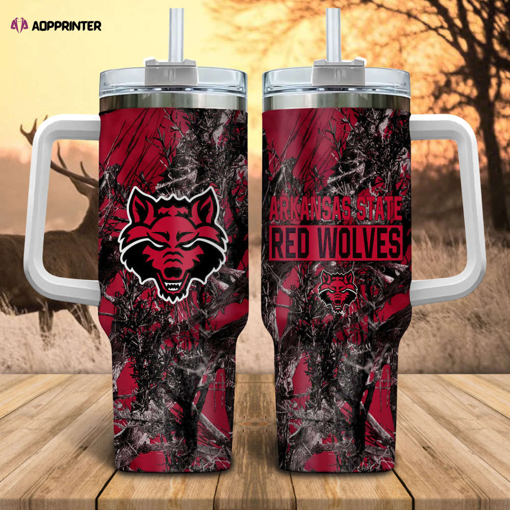Arkansas State Red Wolves NCAA Hunting Personalized Stanley Tumbler 40oz Gift for Fans Arkansas State Red Wolves NCAA Hunting Personalized Stanley Tumbler 40oz Gift for Fans