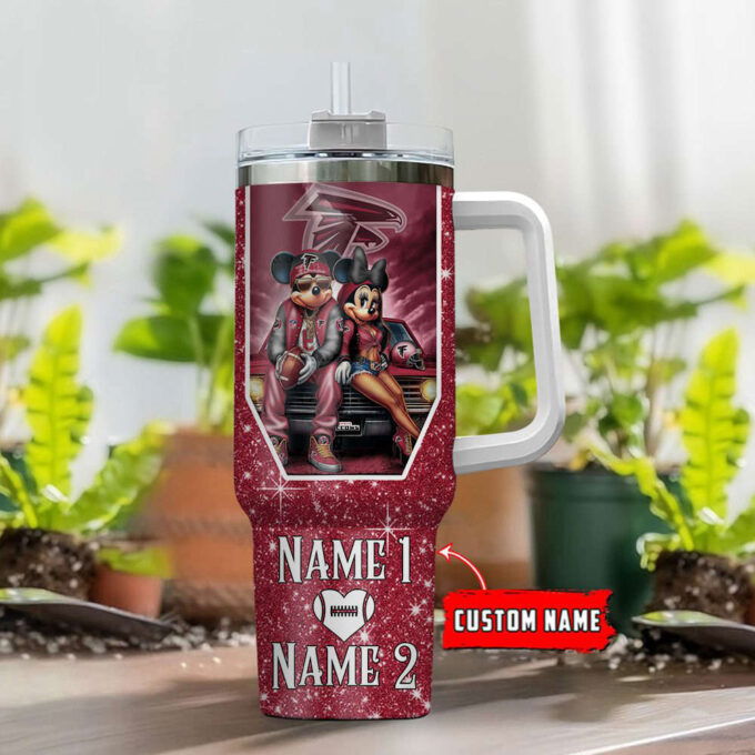 Atlanta Falcons NFL Mickey And Minnie Couple 40oz Stanley Tumbler Custom Name Gift for Fans