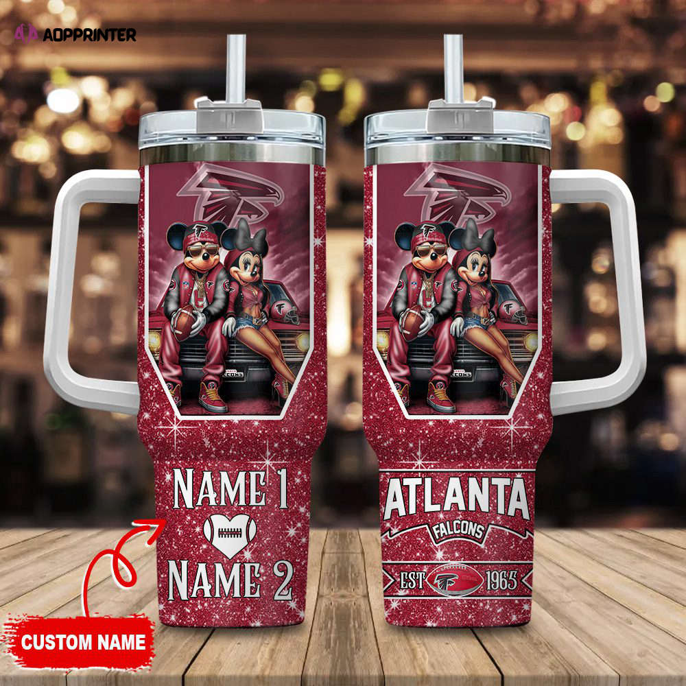 Atlanta Falcons NFL Mickey And Minnie Couple 40oz Stanley Tumbler Custom Name Gift for Fans Atlanta Falcons NFL Mickey And Minnie Couple 40oz Stanley Tumbler Custom Name Gift for Fans