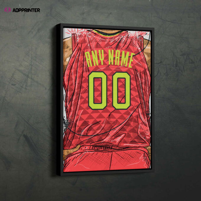 Atlanta Hawks Jersey Personalized Jersey NBA Custom Name and Number Canvas Wall Art Home Decor Framed Poster Man Cave Gift