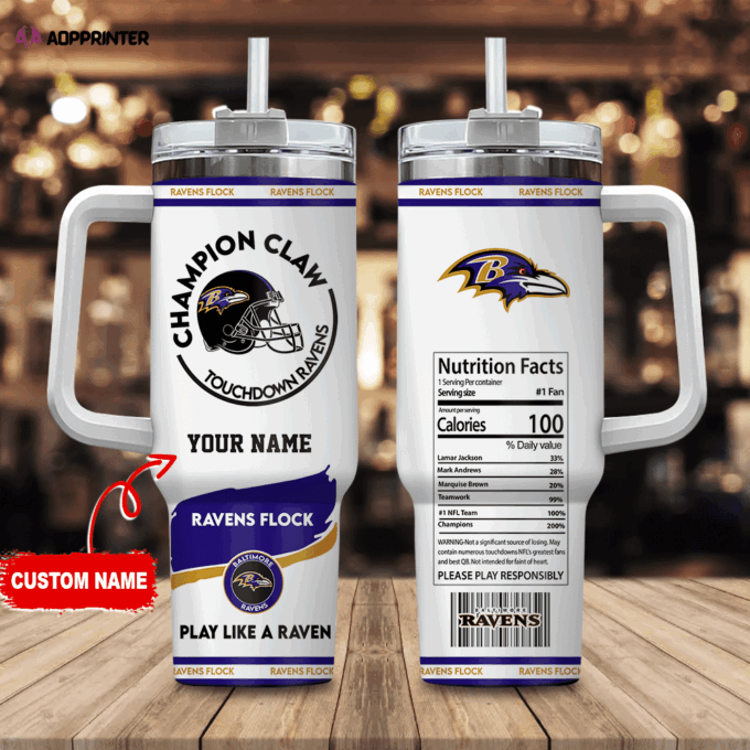 Baltimore Ravens Champion Claw NFL Personalized Stanley Tumbler 40Oz Gift for Fans