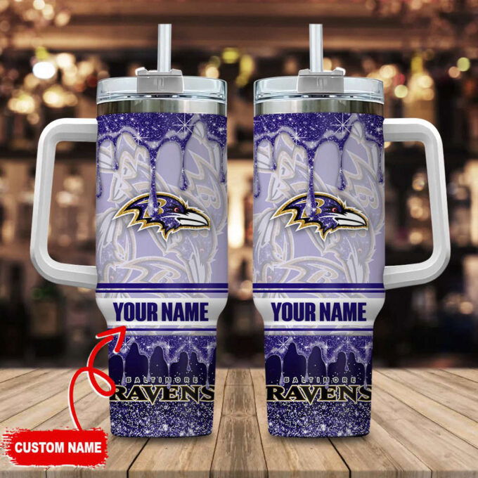 Baltimore Ravens NFL Glitter Custom Name 40oz Stanley Tumbler Gift for Fans