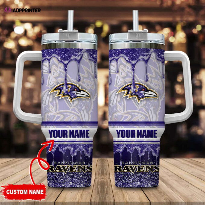 Baltimore Ravens NFL Glitter Custom Name 40oz Stanley Tumbler Gift for Fans