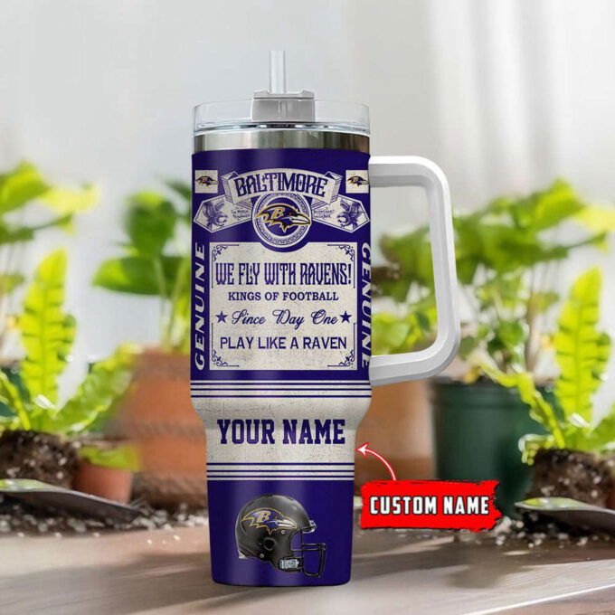 Baltimore Ravens NFL Vintage King Of Football Custom Name 40oz Stanley Tumbler Gift for Fans