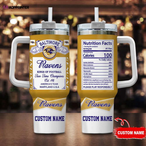 Cart 1 Baltimore Ravens Personalized NFL Nutrition Facts 40oz Stanley Tumbler Gift for Fans