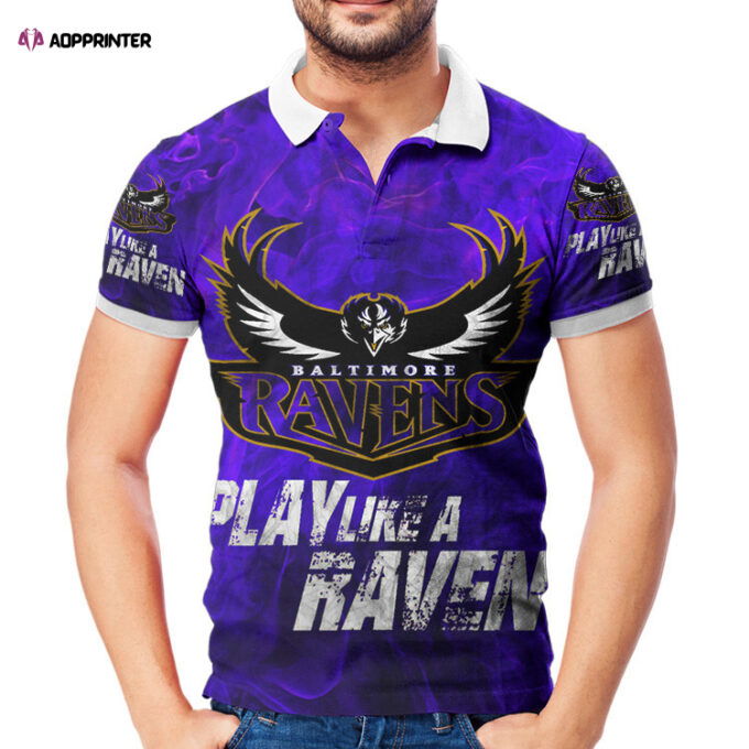 Baltimore Ravens Play Like A Raven 3D Gift for Fans Polo Shirt