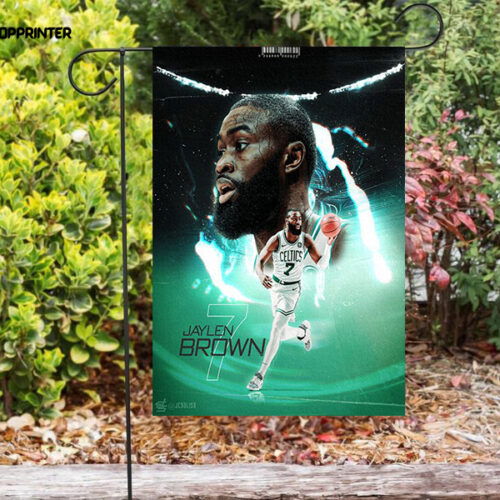 Boston Celtics Jaylen Brown Playing Double Sided Printing   Garden Flag Home Decor Gifts