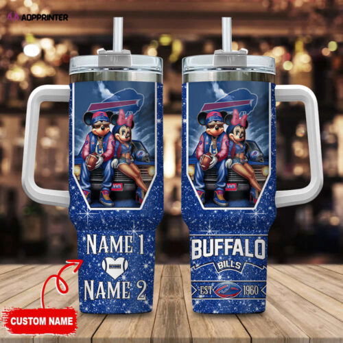 Cart 2 Buffalo Bills NFL Mickey And Minnie Couple 40oz Stanley Tumbler Custom Name Gift for Fans