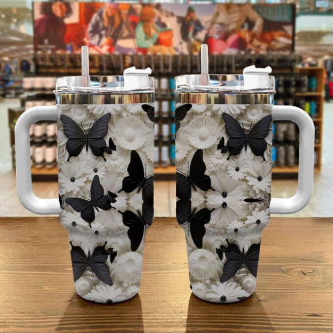 Butterfly Shineful Stanley Tumbler 40oz Black Gift for Fans
