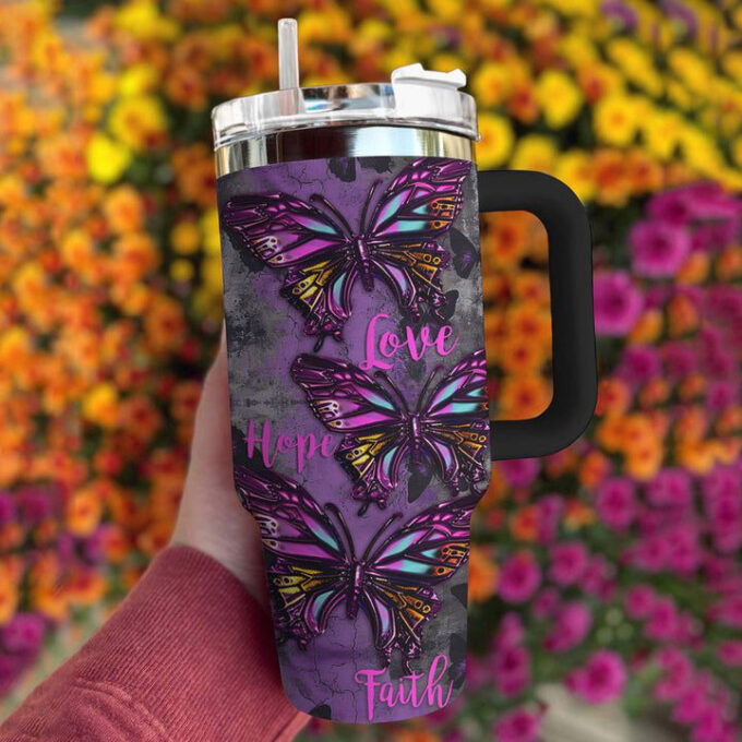 Butterfly Shineful Stanley Tumbler 40oz Faith Hope Love Ver 1 Gift for Fans