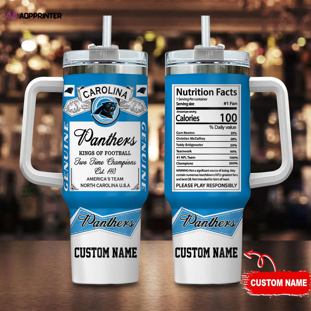 Carolina Panthers Personalized NFL Nutrition Facts 40oz Stanley Tumbler Gift for Fans Carolina Panthers Personalized NFL Nutrition Facts 40oz Stanley Tumbler Gift for Fans