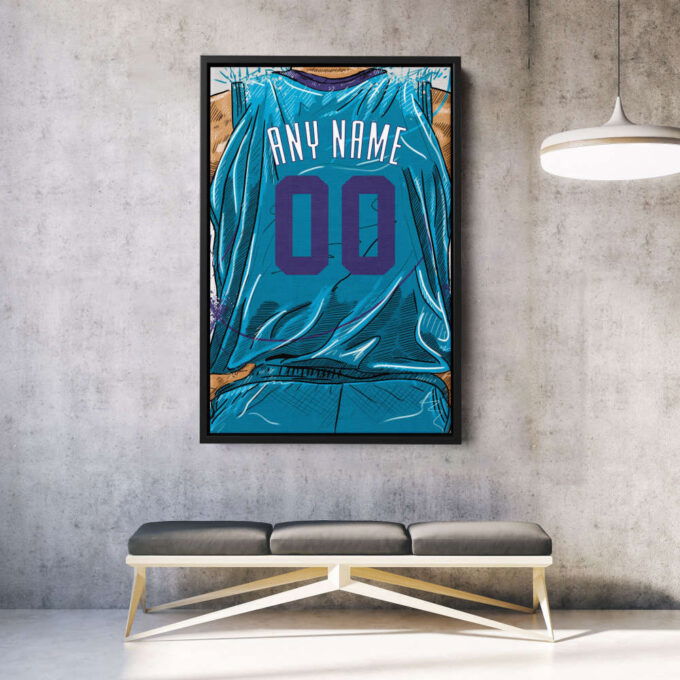 Charlotte Hornets Jersey Personalized Jersey NBA Custom Name and Number Canvas Wall Art Home Decor Framed Poster Man Cave Gift