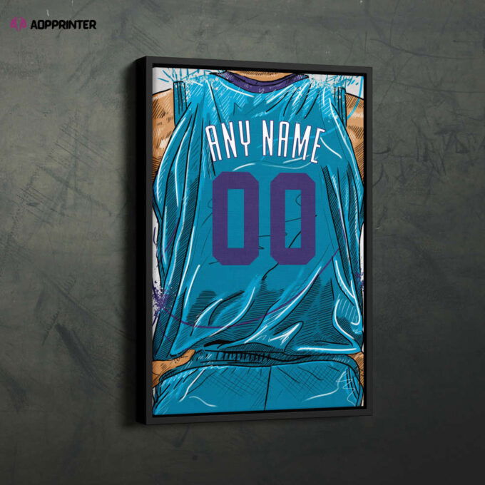 Charlotte Hornets Jersey Personalized Jersey NBA Custom Name and Number Canvas Wall Art Home Decor Framed Poster Man Cave Gift