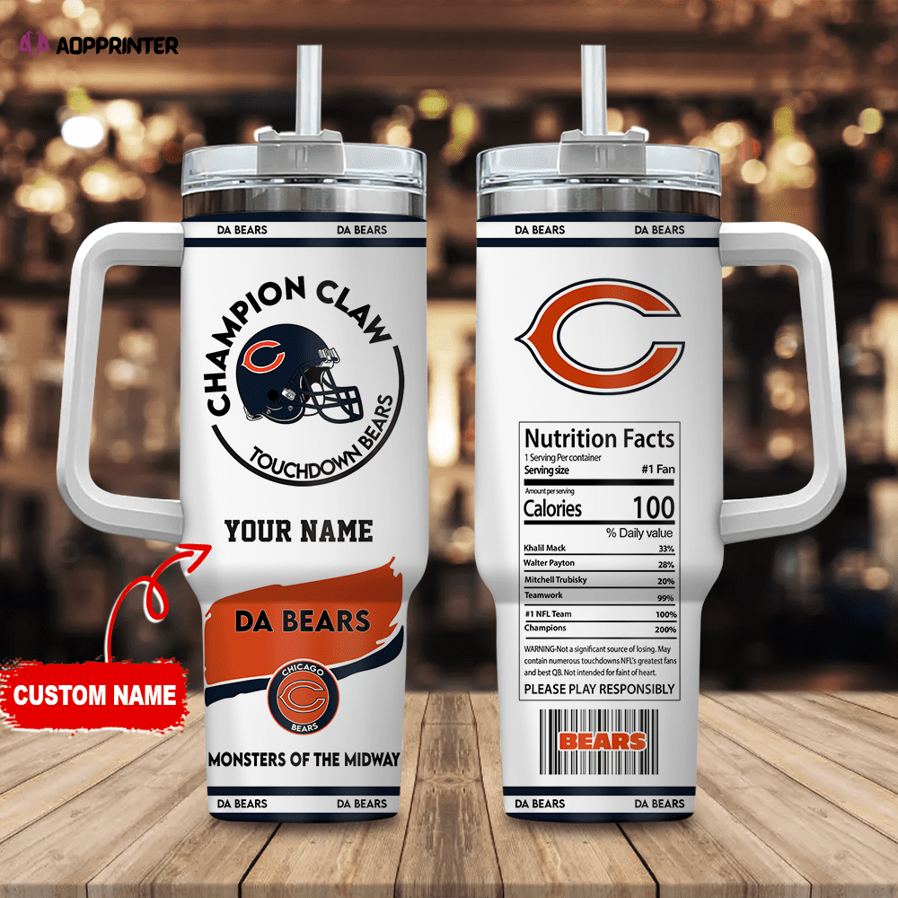 Chicago Bears Champion Claw NFL Personalized Stanley Tumbler 40Oz Gift for Fans Chicago Bears Champion Claw NFL Personalized Stanley Tumbler 40Oz Gift for Fans
