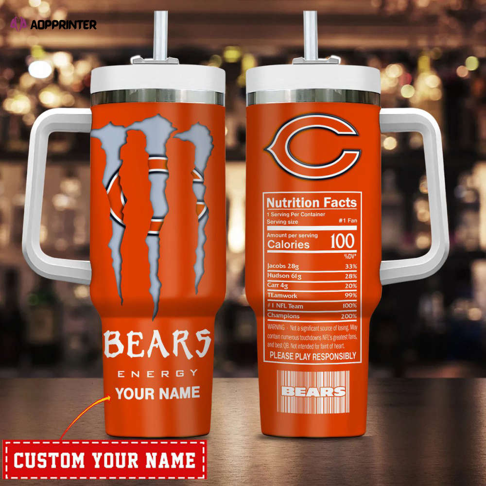 Chicago Bears NFL Energy Nutrition Facts Personalized Stanley Tumbler 40Oz Gift for Fans Chicago Bears NFL Energy Nutrition Facts Personalized Stanley Tumbler 40Oz Gift for Fans
