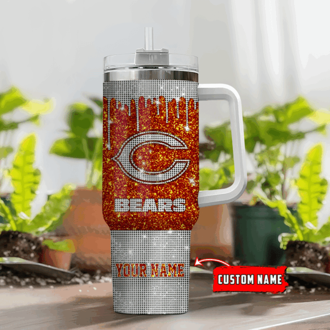 Chicago Bears Personalized NFL Glitter and Diamonds Bling 40oz Stanley Tumbler Gift for Fans
