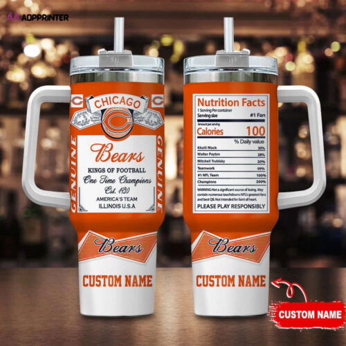 Cart 4 Chicago Bears Personalized NFL Nutrition Facts 40oz Stanley Tumbler Gift for Fans