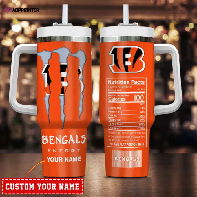 Cincinnati Bengals NFL Energy Nutrition Facts Personalized Stanley Tumbler 40Oz Gift for Fans