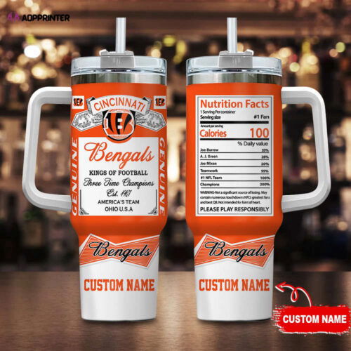 Cincinnati Bengals Personalized NFL Nutrition Facts 40oz Stanley Tumbler Gift for Fans