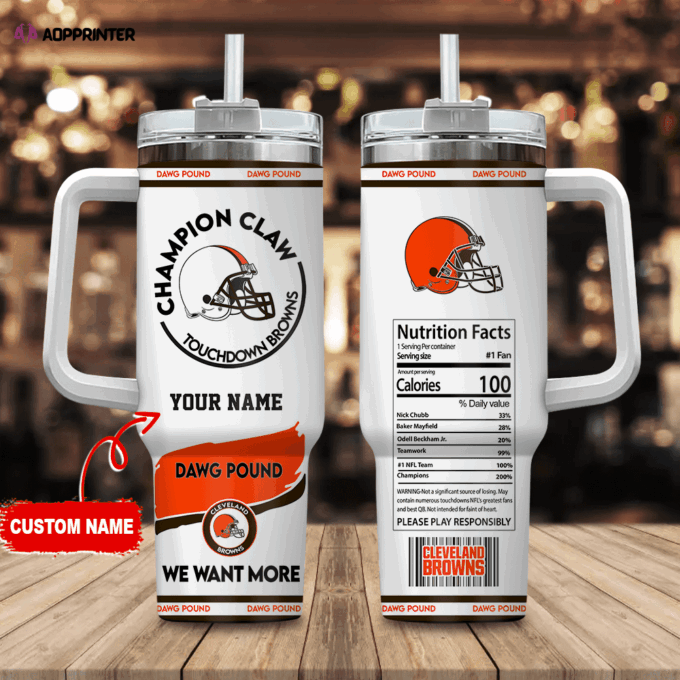 Cleveland Browns Champion Claw NFL Personalized Stanley Tumbler 40Oz Gift for Fans