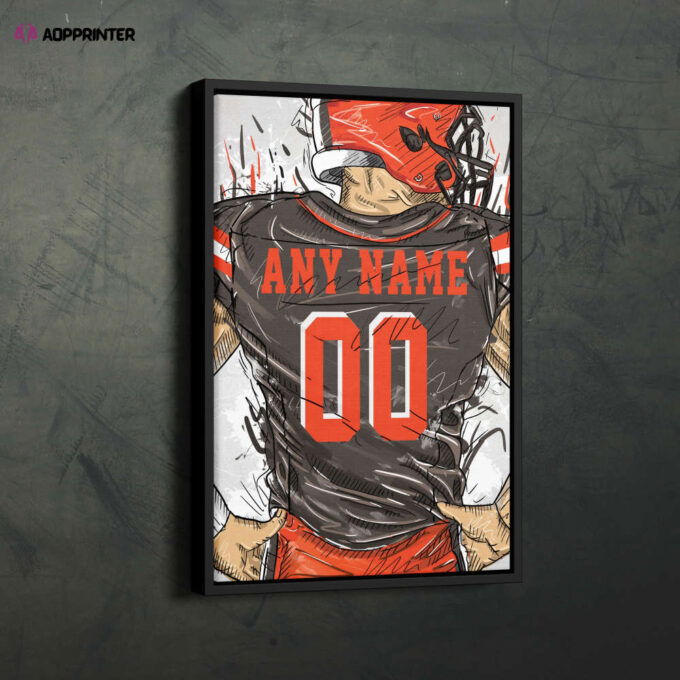 Cleveland Browns Jersey Personalized Jersey NFL Custom Name and Number Canvas Wall Art Home Decor Framed Poster Man Cave Gift