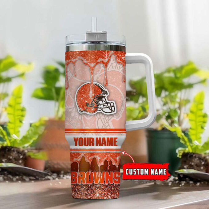 Cleveland Browns NFL Glitter Custom Name 40oz Stanley Tumbler Gift for Fans