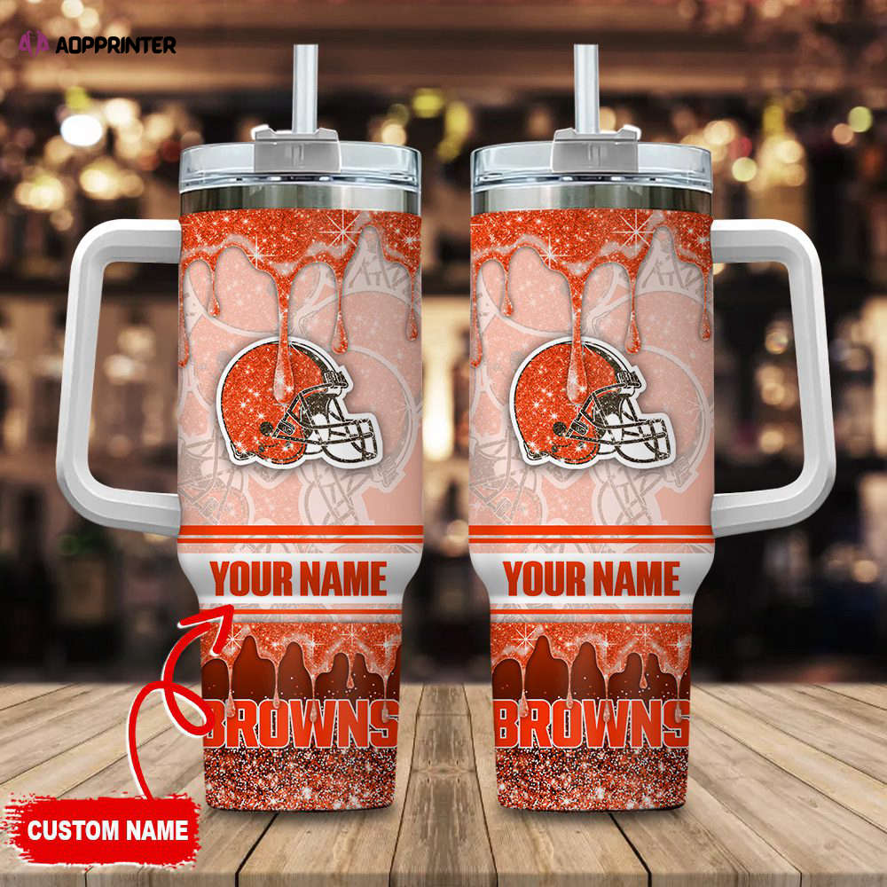 Cleveland Browns NFL Glitter Custom Name 40oz Stanley Tumbler Gift for Fans Cleveland Browns NFL Glitter Custom Name 40oz Stanley Tumbler Gift for Fans