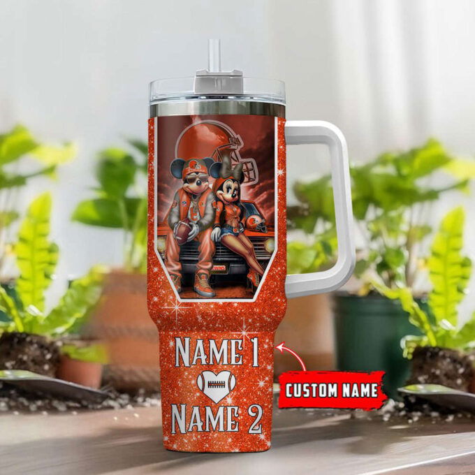 Cleveland Browns NFL Mickey And Minnie Couple 40oz Stanley Tumbler Custom Name Gift for Fans