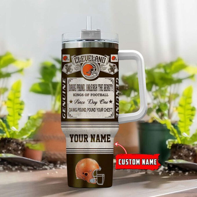 Cleveland Browns NFL Vintage King Of Football Custom Name 40oz Stanley Tumbler Gift for Fans