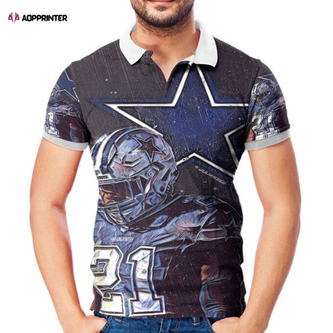 Dallas Cowboys Ezekiel Staning Under Rain 3D Gift for Fans Polo Shirt
