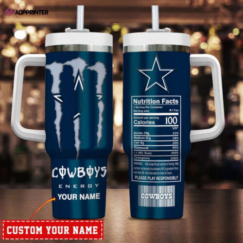 Cart 4 Dallas Cowboys NFL Energy Nutrition Facts Personalized Stanley Tumbler 40Oz Gift for Fans