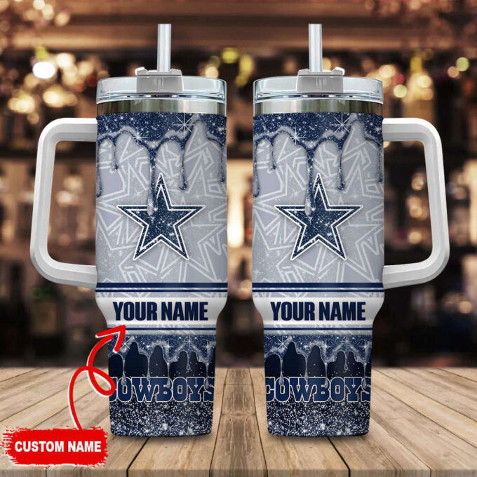 Dallas Cowboys NFL Glitter Custom Name 40oz Stanley Tumbler Gift for Fans