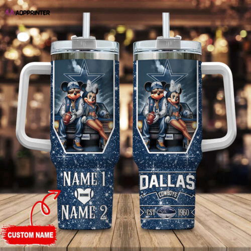 Dallas Cowboys NFL Mickey And Minnie Couple 40oz Stanley Tumbler Custom Name Gift for Fans