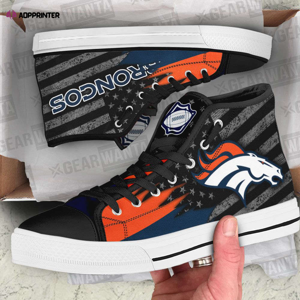 Denver Broncos High Top Sneakers Custom Shoes For Fans American Flag Denver Broncos High Top Sneakers Custom Shoes For Fans American Flag