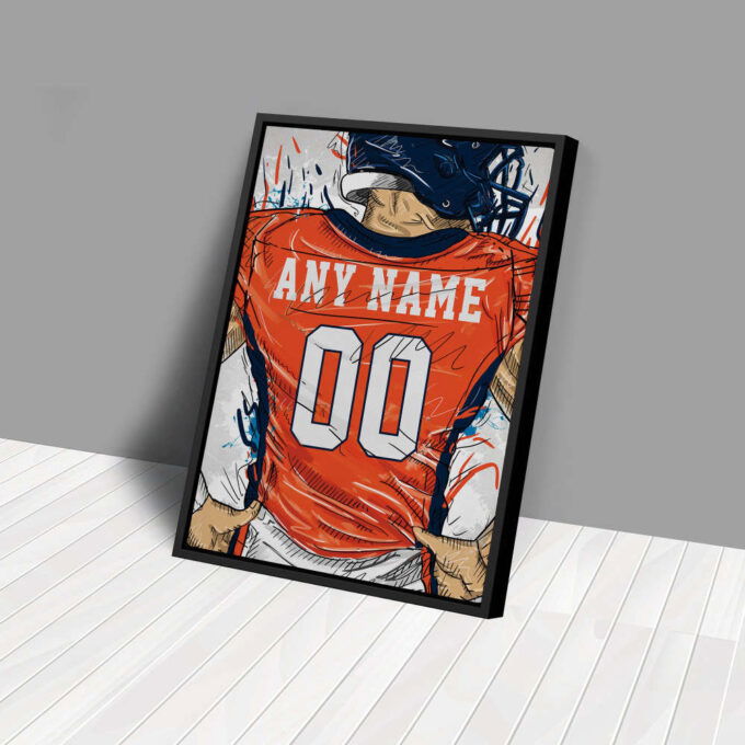 Denver Broncos Jersey Personalized Jersey NFL Custom Name and Number Canvas Wall Art Home Decor Framed Poster Man Cave Gift