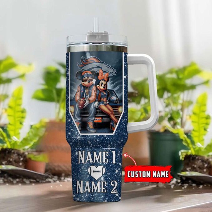 Denver Broncos NFL Mickey And Minnie Couple 40oz Stanley Tumbler Custom Name Gift for Fans