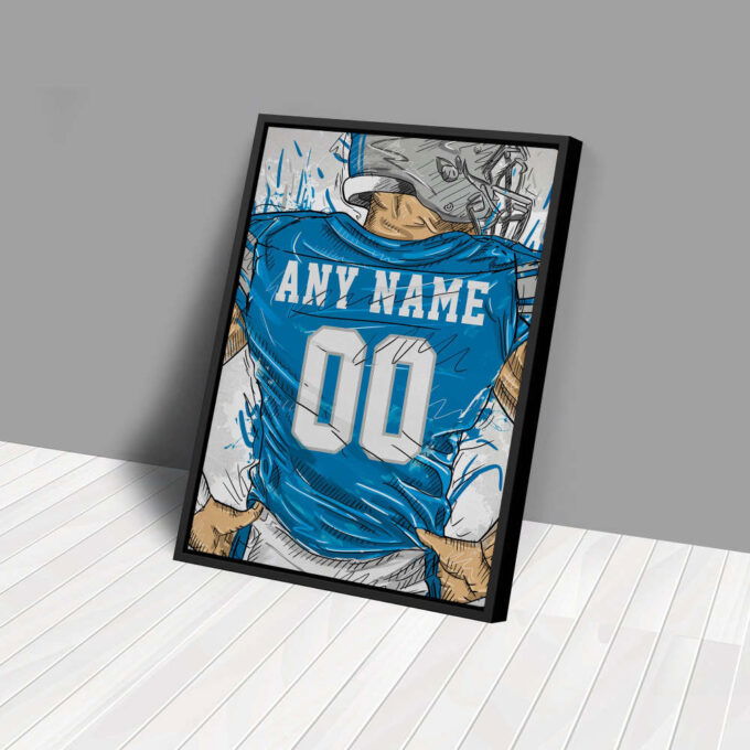 Detroit Lions Jersey Personalized Jersey NFL Custom Name and Number Canvas Wall Art Home Decor Framed Poster Man Cave Gift