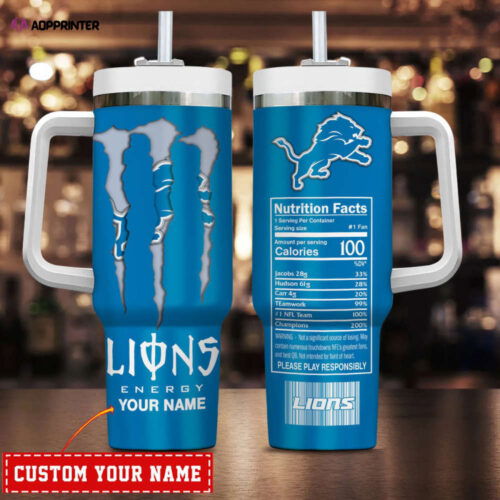 Cart 4 Detroit Lions NFL Energy Nutrition Facts Personalized Stanley Tumbler 40Oz Gift for Fans