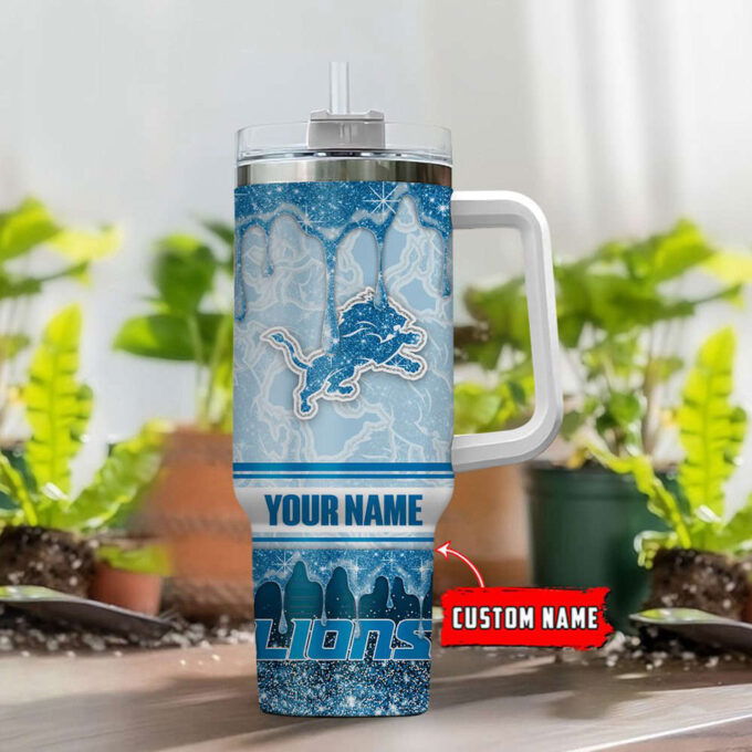Detroit Lions NFL Glitter Custom Name 40oz Stanley Tumbler Gift for Fans