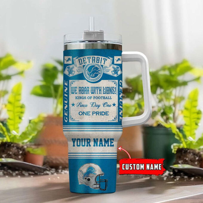 Detroit Lions NFL Vintage King Of Football Custom Name 40oz Stanley Tumbler Gift for Fans