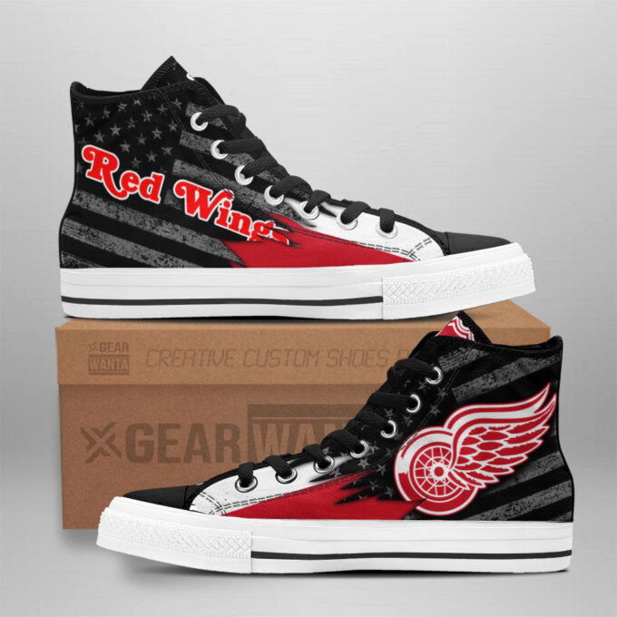 Detroit Red Wings High Top Canvas Shoes Custom American Flag For Fans