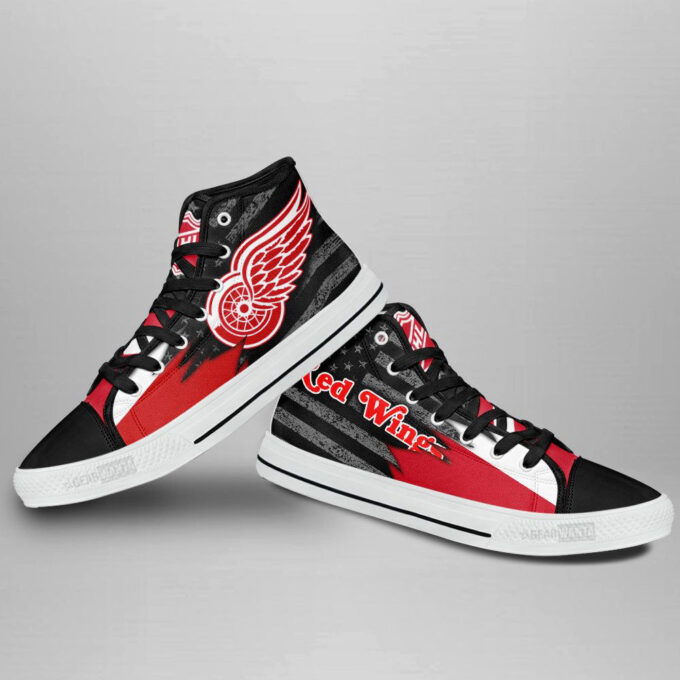 Detroit Red Wings High Top Canvas Shoes Custom American Flag For Fans