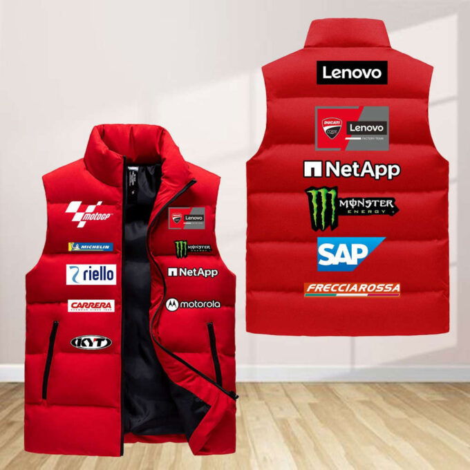 Ducati Lenovo Team Sleeveless Puffer Jacket Custom For Fans Gifts