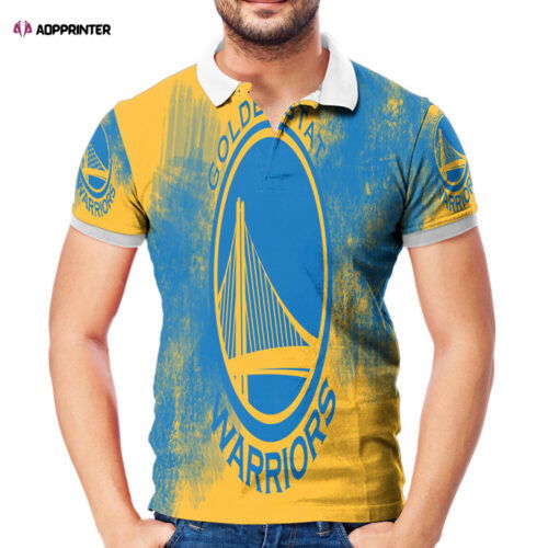 Golden State Warriors Emblem Texture Brush 3D Gift for Fans Polo Shirt