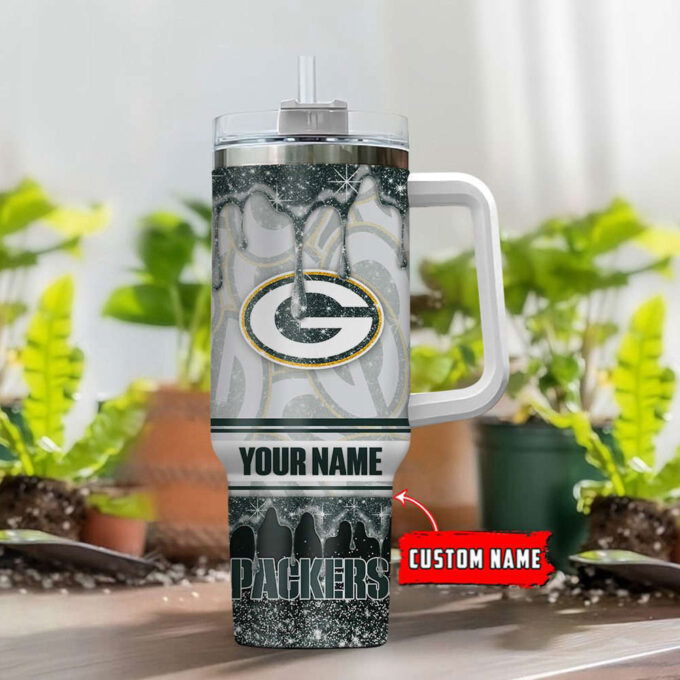 Green Bay Packers NFL Glitter Custom Name 40oz Stanley Tumbler Gift for Fans