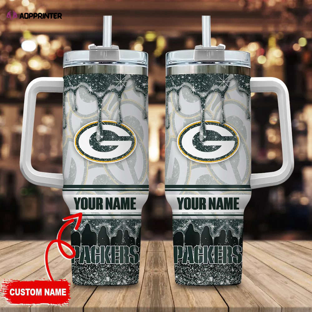 Green Bay Packers NFL Glitter Custom Name 40oz Stanley Tumbler Gift for Fans Green Bay Packers NFL Glitter Custom Name 40oz Stanley Tumbler Gift for Fans